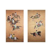 A LARGE PAIR OF CHINESE GOUACHE PANELS. (2).