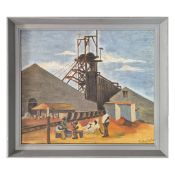 JOSEPH KAPLAN. FIGURES BEFORE AN INDUSTRIAL BUILDING.