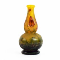DAUM. ETCHED AND ENAMELLED GLASS VASE.