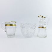 MOSER CZECH CUT CRYSTAL WATER JUGS AND A BOHEMIAN CUT CRYSTAL BOWL. (3).