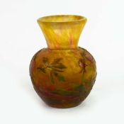 DAUM. ETCHED AND ENAMELLED GLASS VASE.