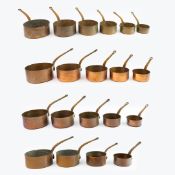SET OF TWENTY COPPER PANS.