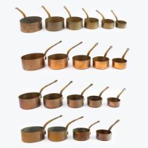 SET OF TWENTY COPPER PANS.