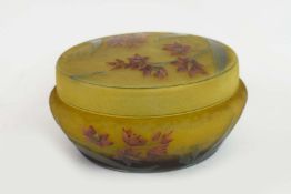 DAUM. ETCHED AND ENAMELLED GLASS BOX AND COVER.