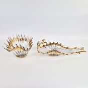 TWO MID-CENTURY BAYEL ROYAL CHAMPAGNE CRYSTALWORKS CENTER PIECES. (2).