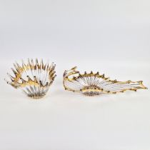 TWO MID-CENTURY BAYEL ROYAL CHAMPAGNE CRYSTALWORKS CENTER PIECES. (2).