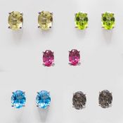 A COLLECTION OF FIVE VARIOUS STUD EARRINGS.