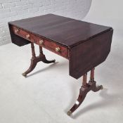 REGENCY MAHOGANY AND EBONISED STRUNG SOFA TABLE.