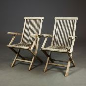 PAIR OF TEAK GARDEN ARMCHAIRS (2).