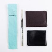 A TIFFANY & Co .925 SILVER LETTER OPENER ALONG WITH A LOUIS VUITTON AND A HARRODS WALLET. (3).