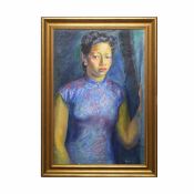 ARCHIBALD ZIEGLER 1903-1971. WOMAN IN BLUE DRESS. (d)