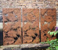 SET OF THREE PALM LEAF DESIGN GARDEN WALL PANELS.