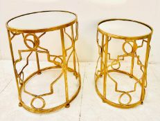 SET OF TWO GILT METAL AND MIRRORED GLASS TOPS.