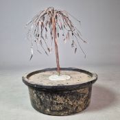 SCULPTURAL COPPER WEEPING WILLOW TREE.