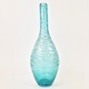 A CONTEMPORARY LARGE BLUE BOTTLE SHAPED VASE.
