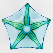 A MURANO STYLE BLUE GLASS BOWL.
