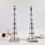 FRENCH TABLE STACKED CRYSTAL DESIGN LAMPS, A PAIR.