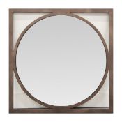 A SQUARE FRAMED WALL MIRROR.