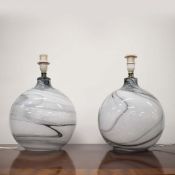MURANO STYLE GLASS TABLE LAMPS, A PAIR.