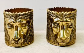 PAIR OF LIONS HEAD ICE BUCKET WINE COOLERS.