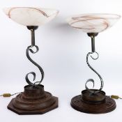 MATCHED PAIR OF LARGE ITALIAN TABLE LAMP UPLIGHTERS WITH ALABASTER SHADES.