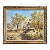 E.J. BATAT (20TH CENTURY). VILLAGE LANDSCAPE.
