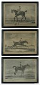 THREE 18TH CENTURY PRINTS OF RACEHORSES AND RIDERS.