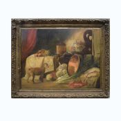 19TH CENTURY FRENCH SCHOOL. STILL LIFE WITH FRUIT, FLOWERS, VEGETABLES, DOG, RABBIT AND FISH.
