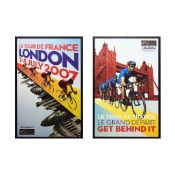 FRAMED POSTERS, A PAIR, TOUR DE FRANCE.