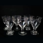 THREE PAIRS OF GEORGIAN ETCHED GLASSES (6).