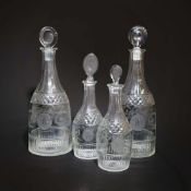 A SET OF FOUR CUT GLASS AND ENGRAVED DENCATERS (4).