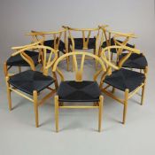 CARL HANSEN & SON WISHBONE CHAIRS, A SET OF 8.