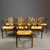 CARL HANSEN & SON WISHBONE CHAIRS, A SET OF 8.