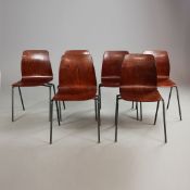 SET OF SIX 1960s GERMAN PAGHOLZ STACKING CHAIRS BY ELMAR FLOTÖTTO.