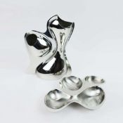 RON ARAD BABYBOOP RA06 STAINLESS STEEL VASE AND A BABYBOOP 4 PART DISH.