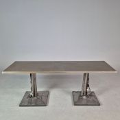1980s FRENCH JACQUES VERSARI (1946-2004) WELDED STEEL CONSOLE TABLE.