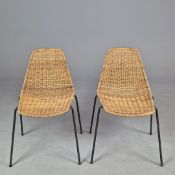 PAIR OF 1950s ITALIAN RATTAN SIDE CHAIRS BY GIAN FRANCO LEGLER.
