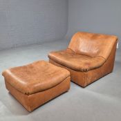 ATTRIBUTED TO DE SEDE DS46 CHAIR AND STOOL.