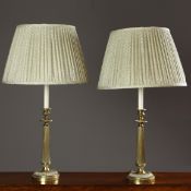 VAUGHAN REEDED CANDLESTICK TABLE LAMPS, A PAIR.