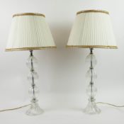 MURANO STYLE GLASS TABLE LAMPS, A PAIR.