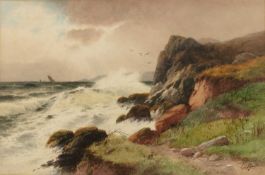 Tom Rowden (1842-1926) Rocky coast, signed, watercolour, 28 x 44.5cm From a collection of pictures