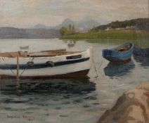 Princess Maria Vladimirovna Volkonsky (1875-1960) River boats, signed and dated 1920, oil on canvas,