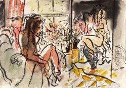 Edward Piper (1938-1990) Sitting Girl with Plaits, 1988 signed and dated (lower right) mixed media