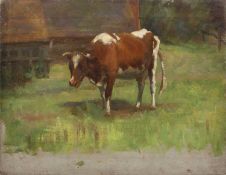 Andrew Douglas (1870-1935) An Ayrshire Cow, oil on canvas, 36 x 46cm, unframed