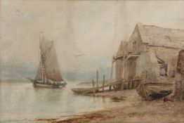 Alexander Williams (1846-1930) Fisherfolk off a boat house, signed, watercolour, 35 x 52cm; Jeremy