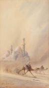 Follower of Lamplough Augustus Osborne Lamplough (1877 - 1930) Camels with riders passing a