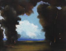 20th century school Figures in a woodland clearing, indistinctly signed, mixed media, 47 x 61cm