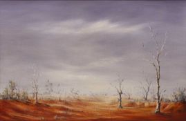 Chris Minehead (20th century) Australian landscape with trees, signed, oil on board, 48cm x 75cm