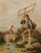 James Drummond (1816 - 1877) Fishing at a rock pool, signed and dated '76, watercolour, 34.5 x 27cm;