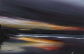 Andy Pearce (20th / 21st century) 'Winter sunset at Watergate Bay', signed and inscribed verso (
